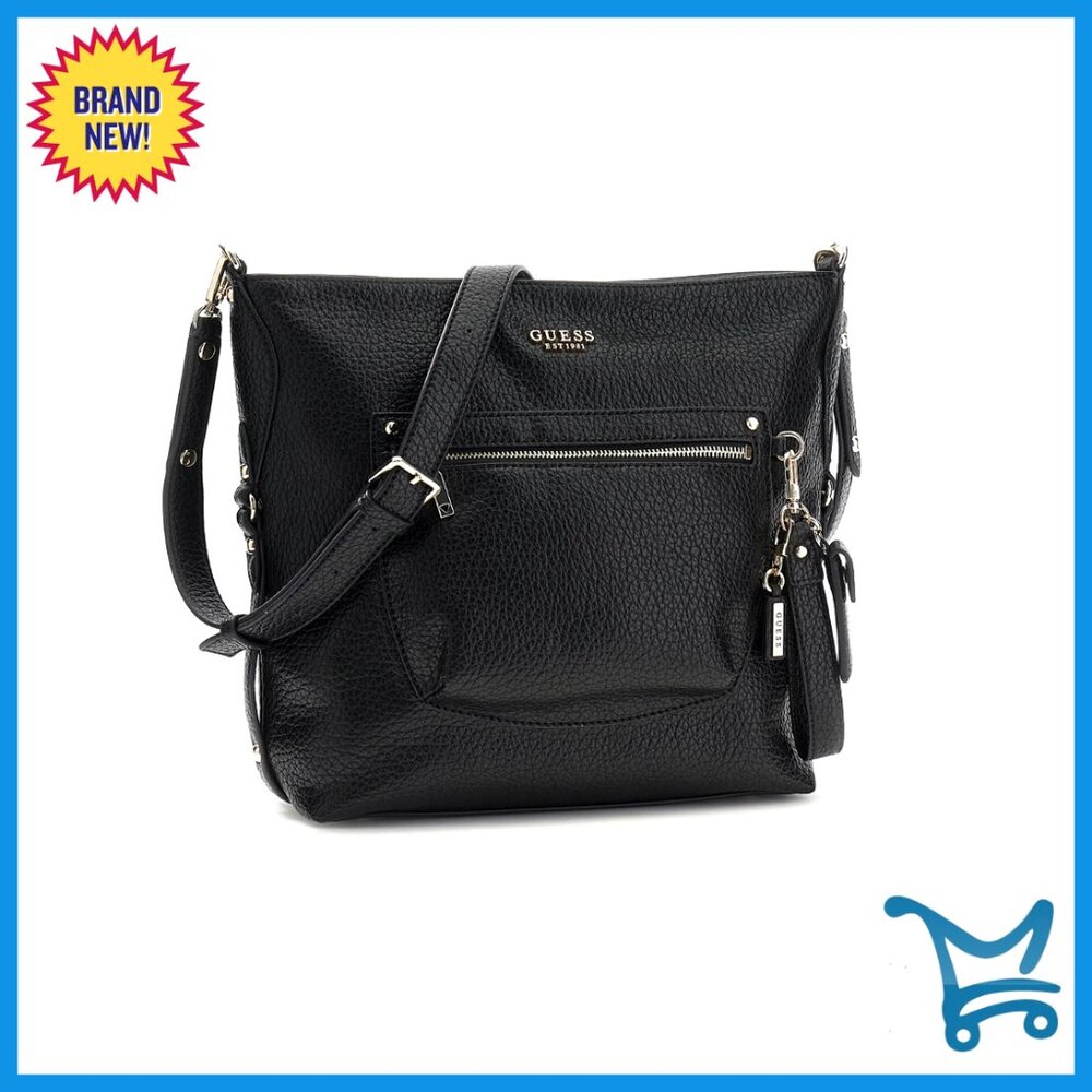 Adjustable Crossbody Bucket Bag With Gold Hardware And Interior Pockets